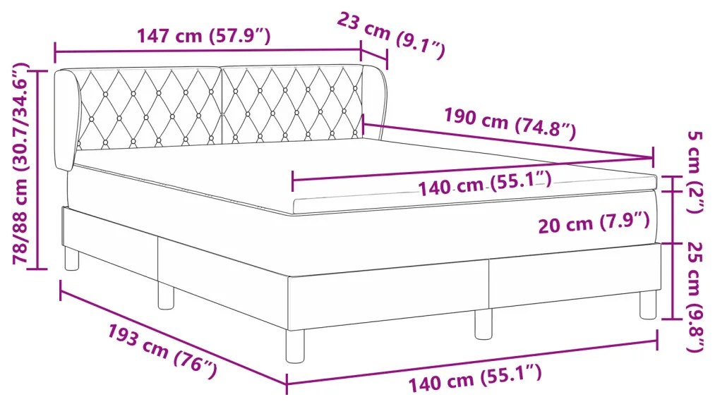 Boxspring Ágy Mattal Sötét Zöld 140x190 cm Bársony
