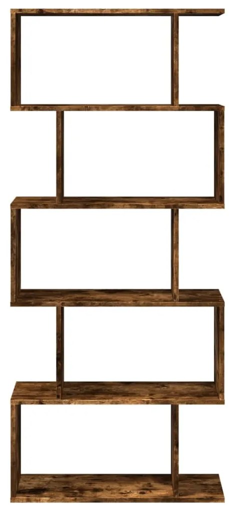 5 szintes füstös tölgy fa elválasztó könyvespolc 70x24x161 cm