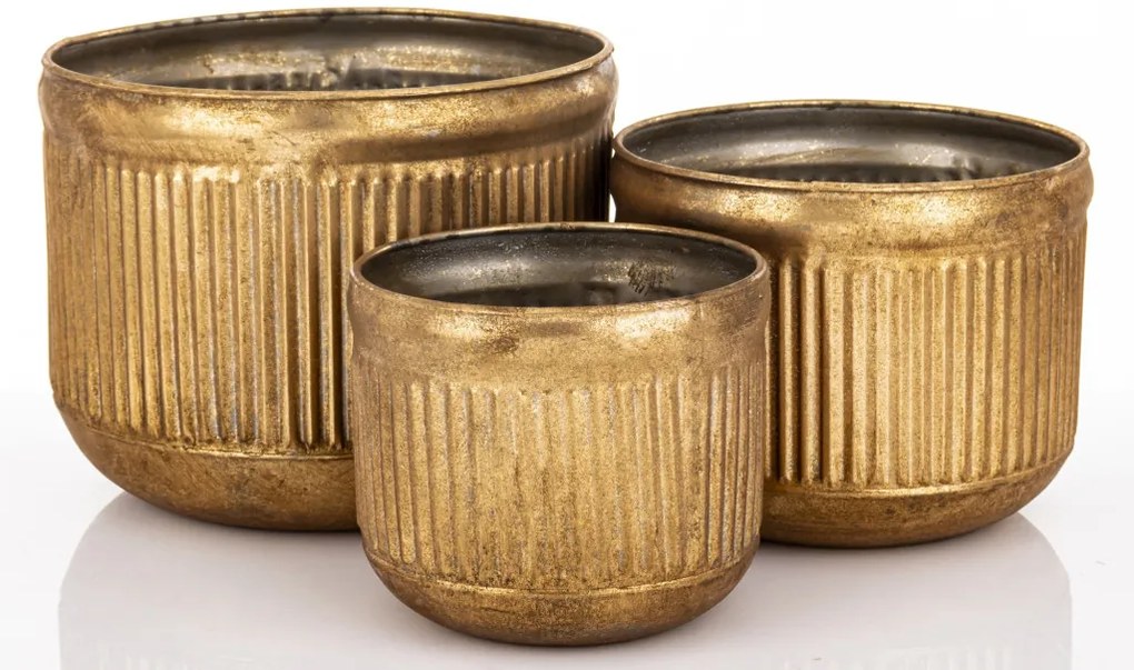 Kaspó szett 3 db-os arany fém 19x24x24 16x19.5x19.5 13.5x15.5x15.5cm