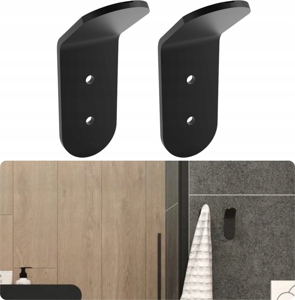 Fém Törölközőtartó Fekete Atlas Loft Akasztók Nagy Fürdőszobai 2 db