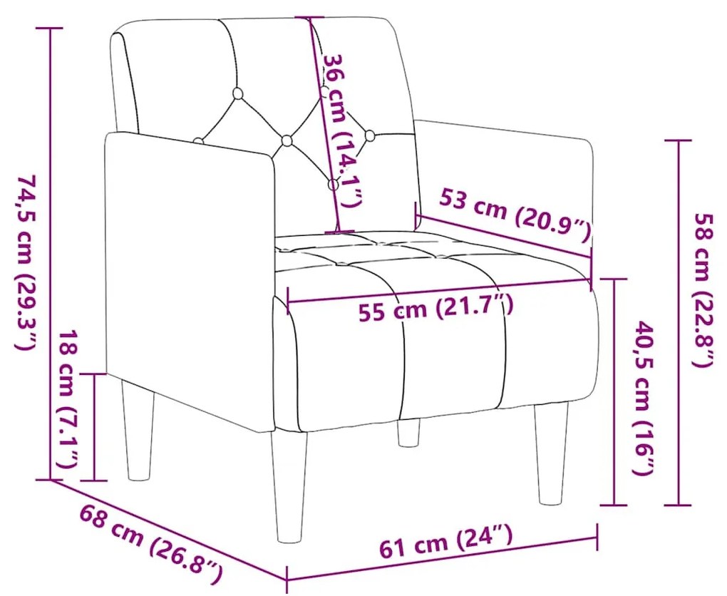 barna bársony kanapészék karfás szék 55 cm