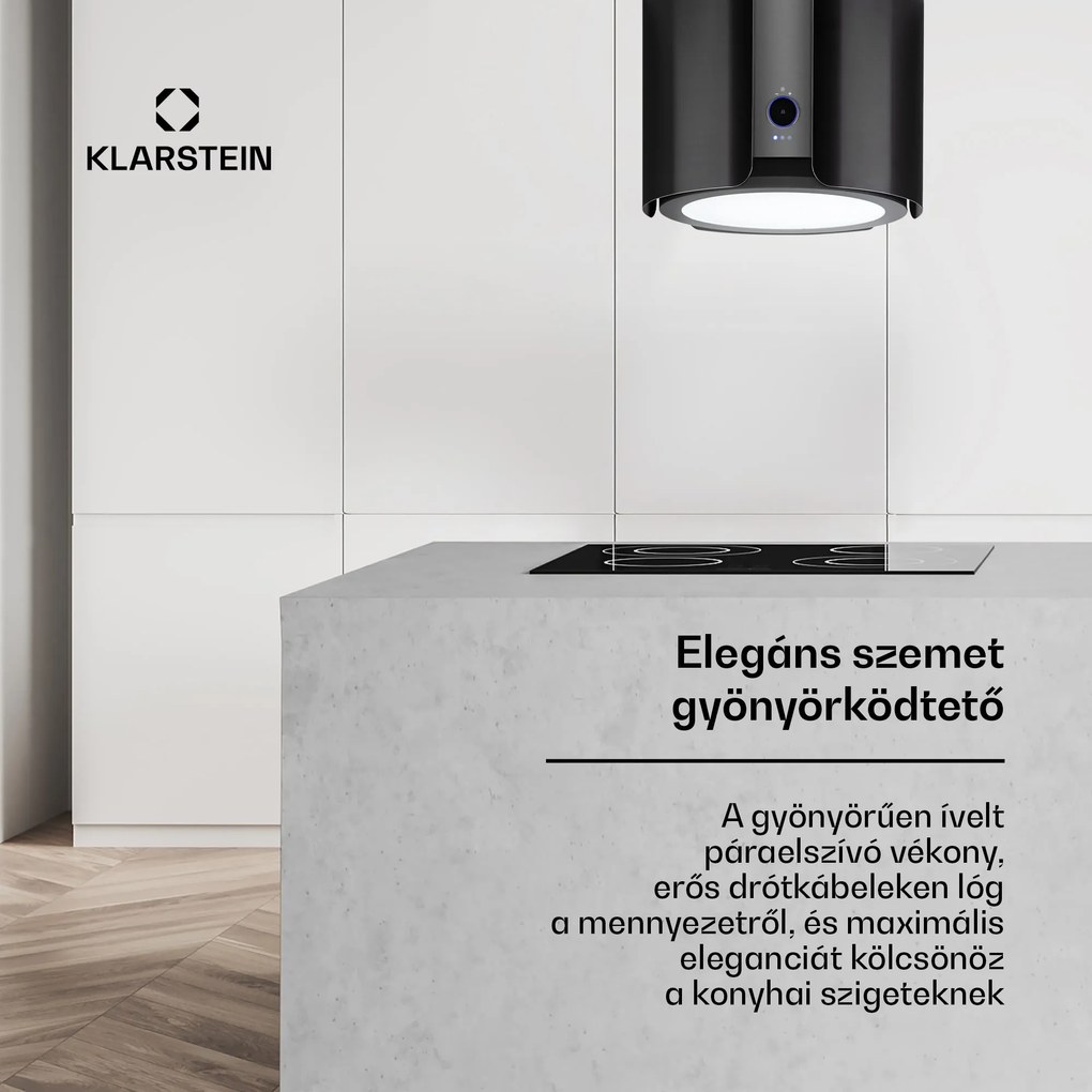 Klarstein Skyfall, sziget páraelszívó, Ø 45 cm, légkeringetés, 402 m³/ó, LED, nemesacél, fekete