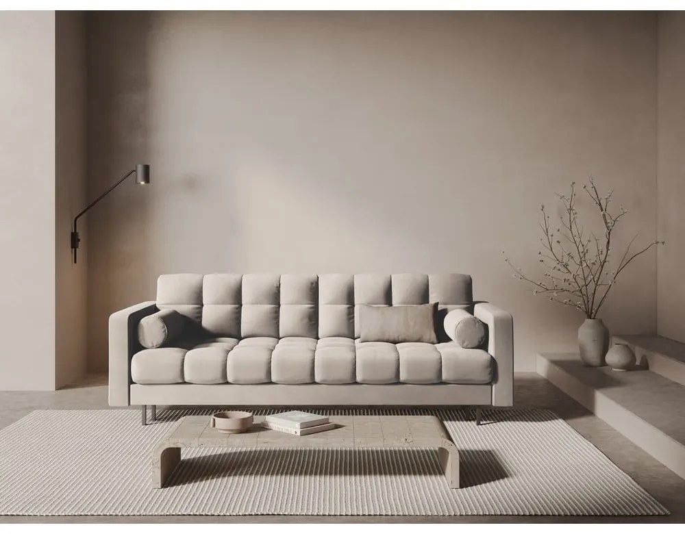 Bézs bársony kinyitható tárolóhelyes kanapé 222 cm Bali – Cosmopolitan Design