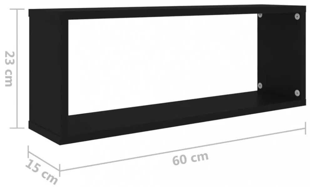 4 db fekete szerelt fa négyszögű fali polc 60 x 15 x 23 cm