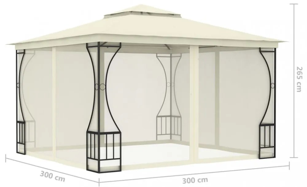 krémszínű pavilon hálóval 300 x 300 x 265 cm