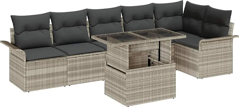 vidaXL Kerti Kanapé Szett párnával 7 pcs Világosszürke polirattan