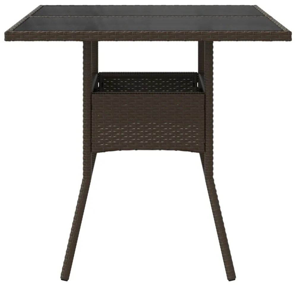 barna polyrattan üveglapos kerti asztal 80 x 80 x 75 cm