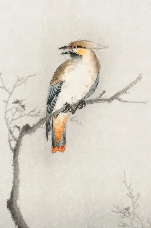 Vászonkép fali dekoráció Madár az ágon Fagyöngy 30x40