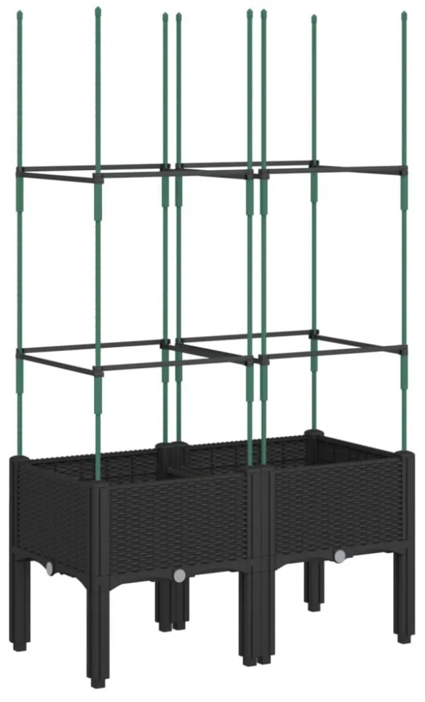 fekete polipropilén rácsos kerti ültetőláda 80 x 40 x 142,5 cm