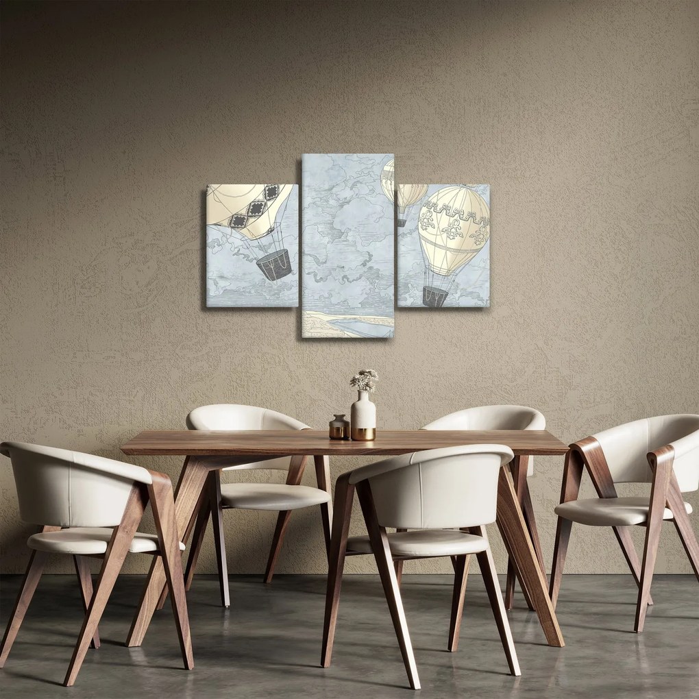 Kép - léggömbök a város felett, hűvös tónusok (90x60 cm)