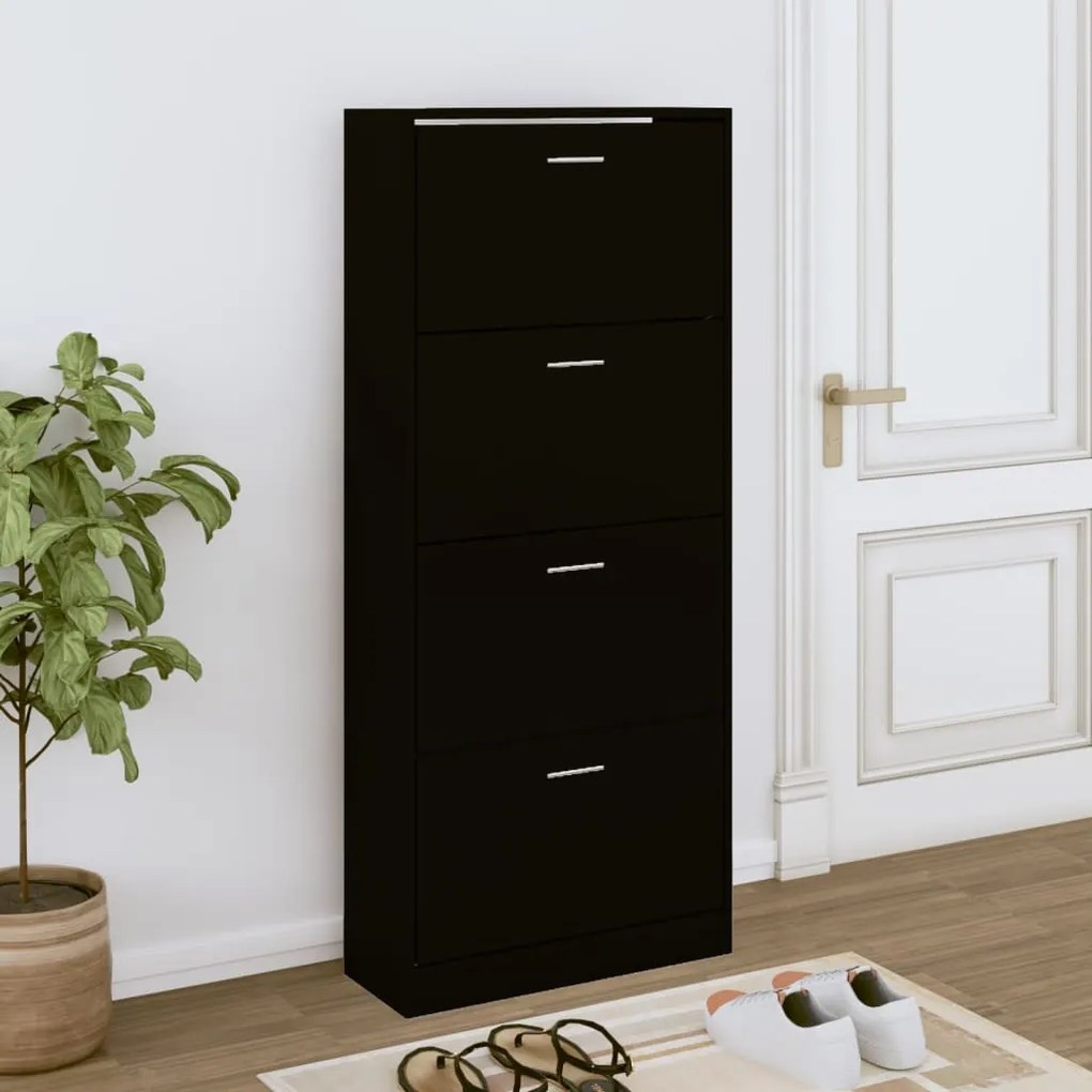 fekete szerelt fa cipősszekrény 63x24x147 cm