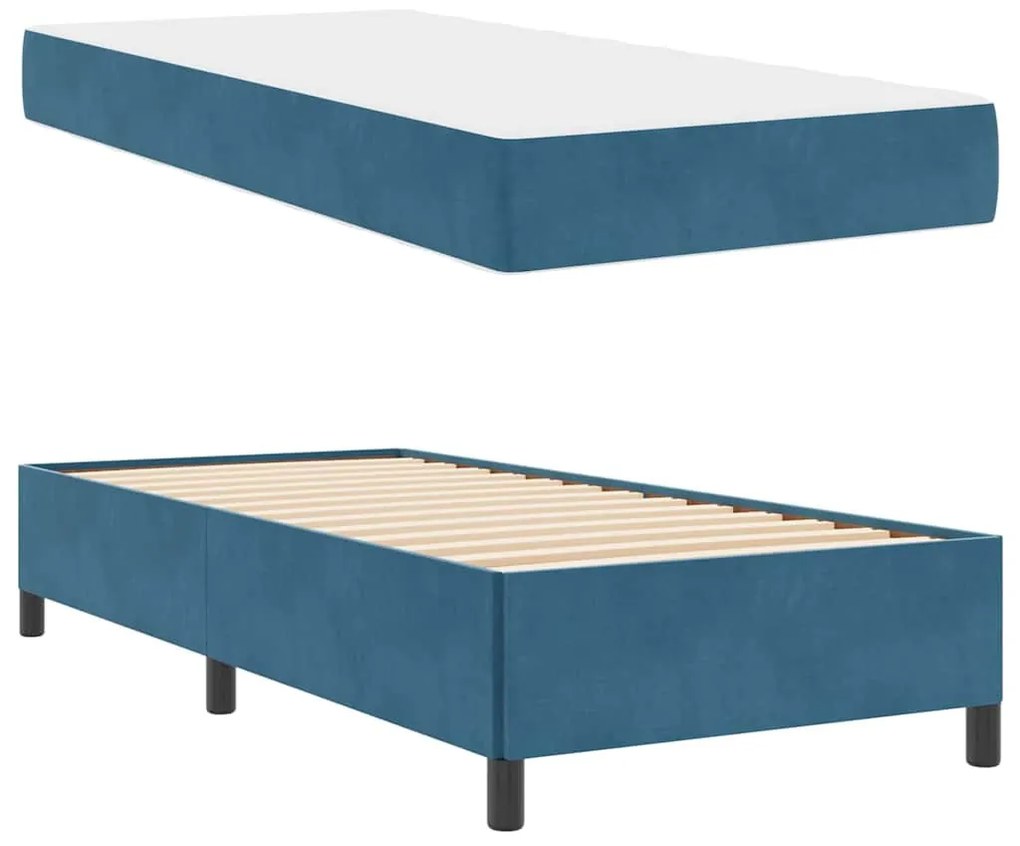 Ágykeret matracmal Sötétkék és fehér 90 x 190 cm Bársony