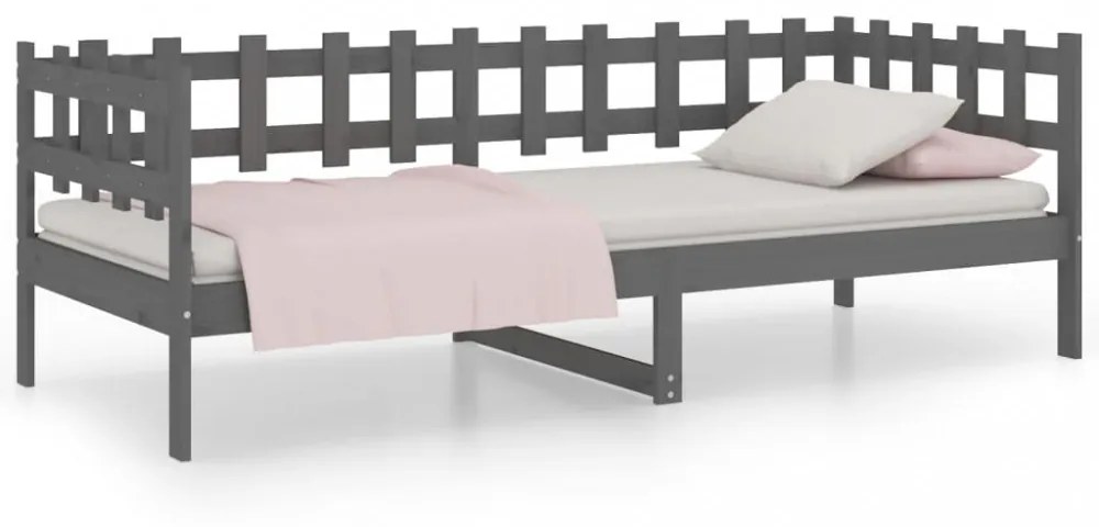 szürke tömör fenyőfa kanapéágy 80 x 200 cm