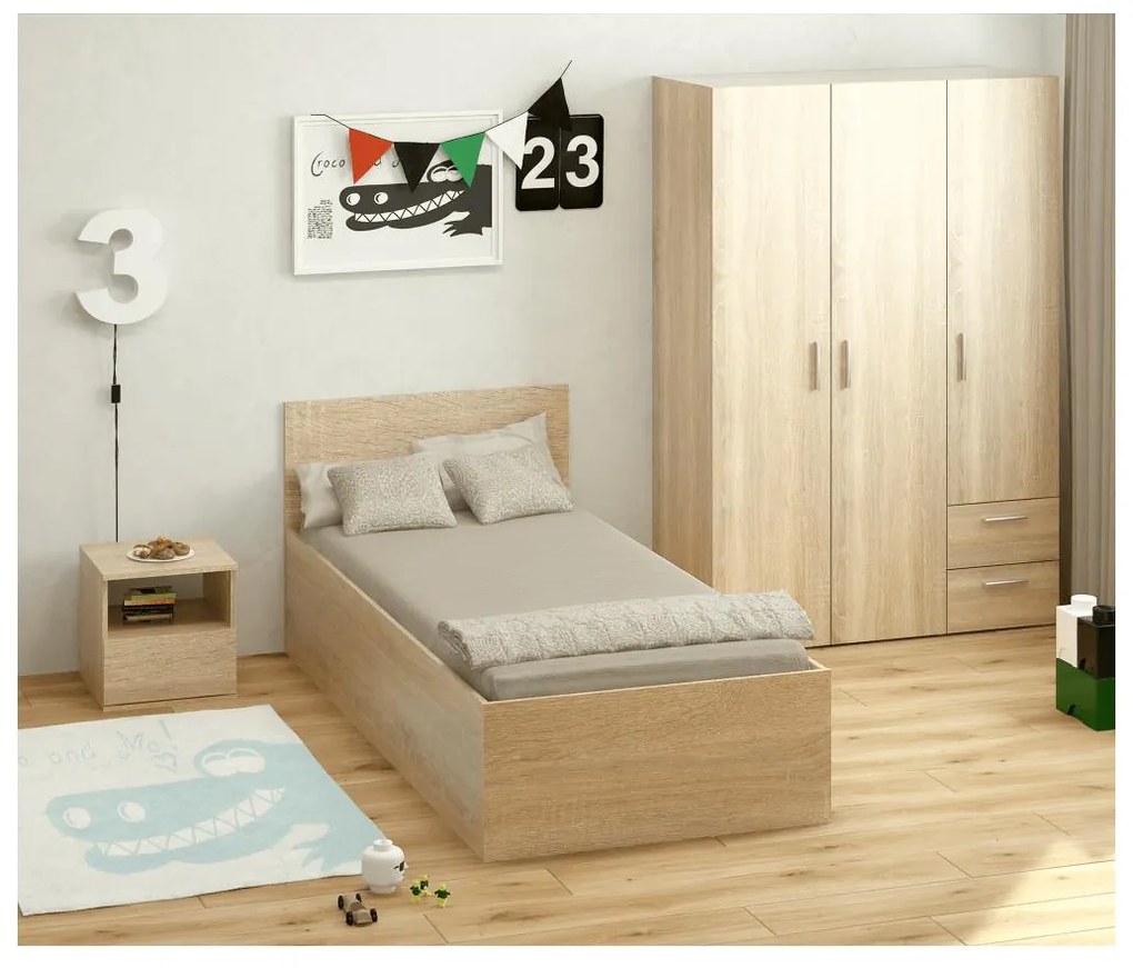 Egyszemélyes ágy 90 cm Discutibles (szonoma tölgy) (ágyráccsal)  (tárolóhellyel). 1116312