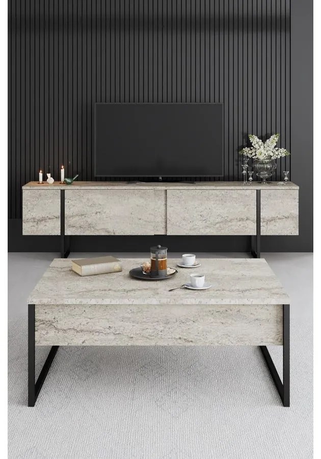 Dohányzóasztal Luxe - Travertine, Black