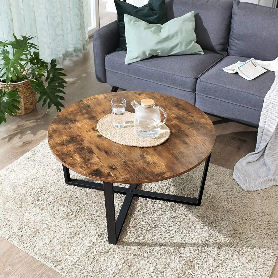 VASAGLE ALINRU kerek dohányzóasztal, Ø 88 × 47 cm, rusztikus barna-fekete
