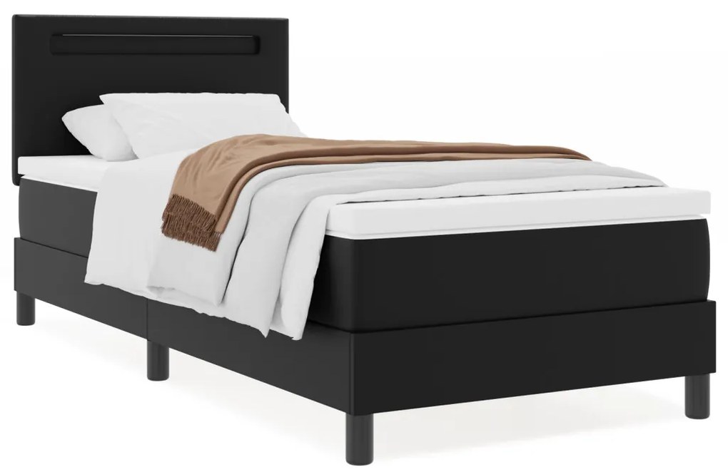 Boxspring ágy matraccal – fekete, 90x200 cm, műbőr