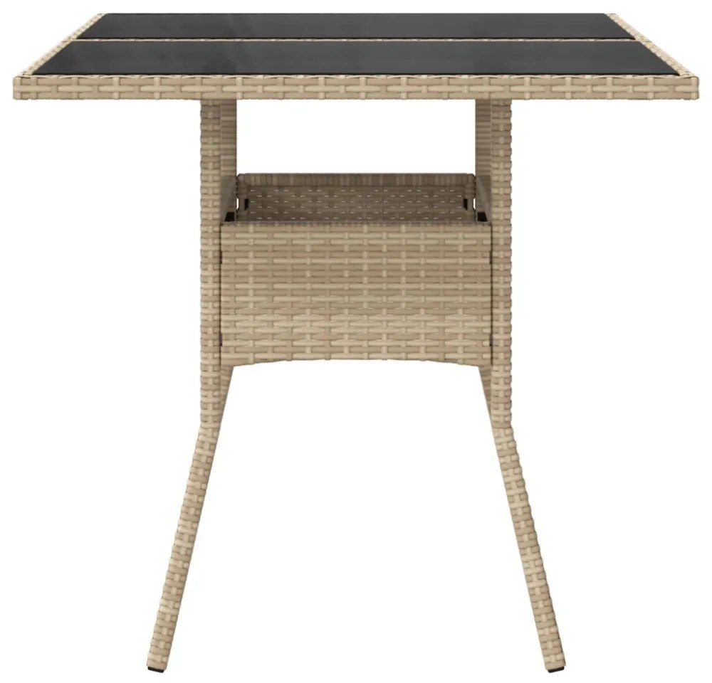 bézs polyrattan üveglapos kerti asztal 80 x 80 x 75 cm