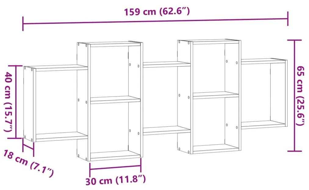 betonszürke szerelt fa fali polc 159 x 18 x 65 cm