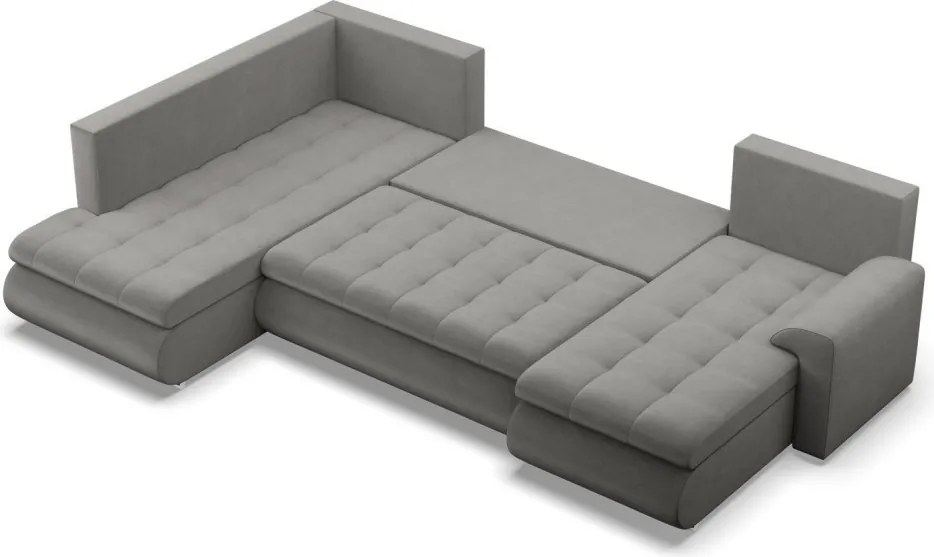 Tokio U sarokkanapé, 3 ágyneműtartóval, bársony, baloldali, világosszürke