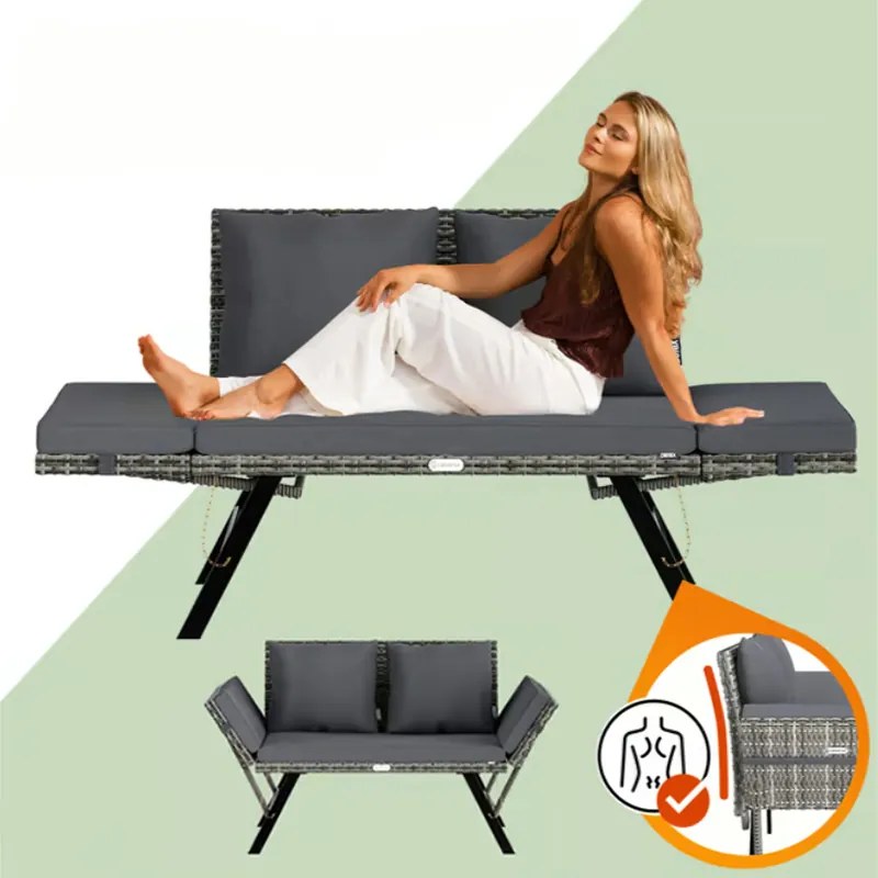 Kerti pad 2in1 polirattanból 176 × 56 × 81 cm fekete / krém