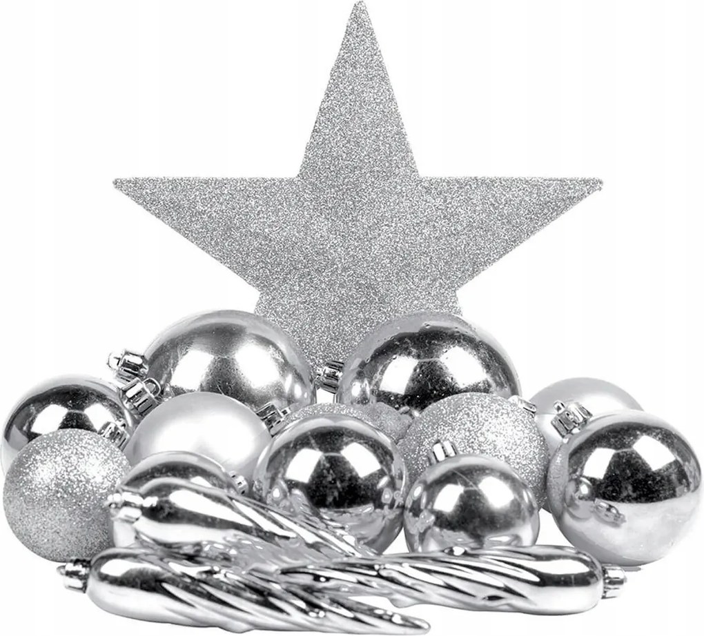 Ezüst színű karácsonyfa díszek, 32 darabos szett
