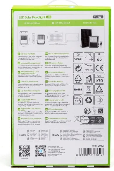 Aigostar - LED állítható fényerőjű napelemes reflektor 200W, IP65, DO