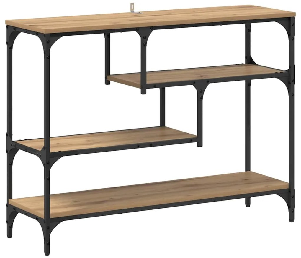 Konzolasztal polcokkal kézműves tölgy 100 x 30 x 75 cm Faanyag