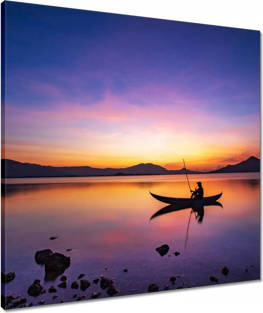 Vászonkép 60x60 Esti horgászat naplementekor