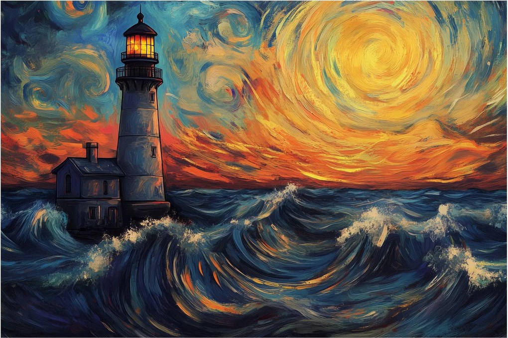 Kép - Világítótorony a hullámokban (90x60 cm)