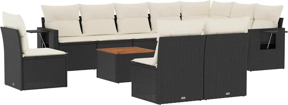 vidaXL 11 részes fekete polyrattan kerti ülőgarnitúra párnákkal