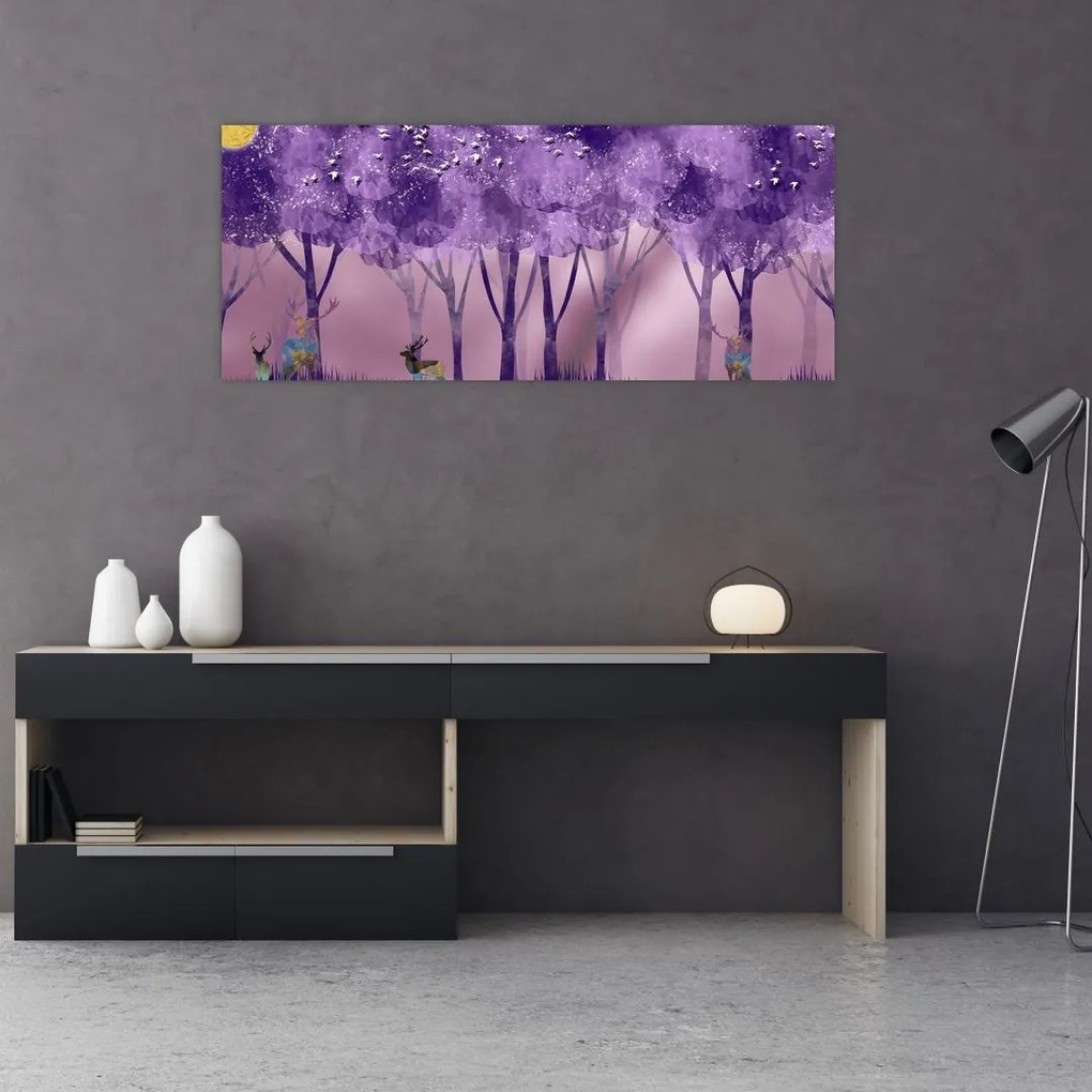 Kép - Szarvasok egy varázslatos erdőben (120x50 cm)