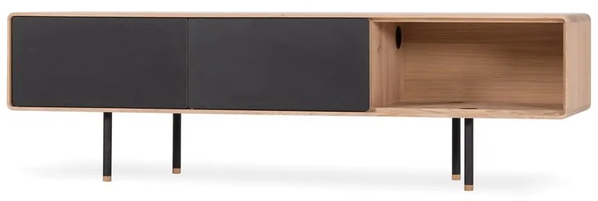 Fekete-natúr színű tölgyfa TV-állvány 160x48 cm Fina – Gazzda