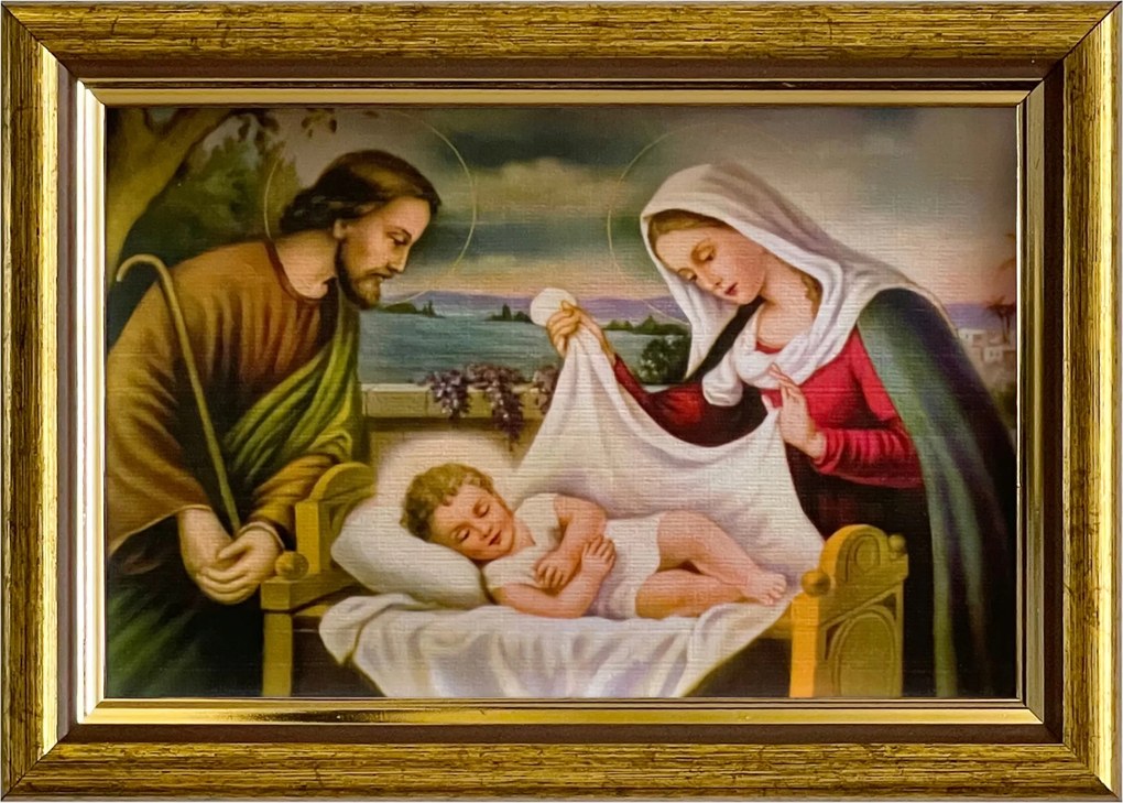 Vászonkép 13x18 Szent Család Jézus József Arany Díszített Fa Keret