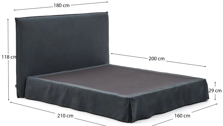 Antracitszürke kárpitozott franciaágy 160x200 cm Jaira – Kave Home