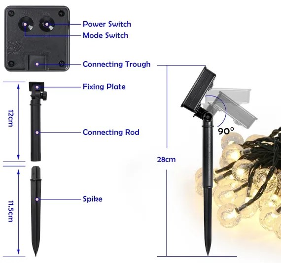 Brilagi - napelemes LED díszfüzér BUBBLE 300×LED/8 üzemmód 30 m IP65 meleg fehér
