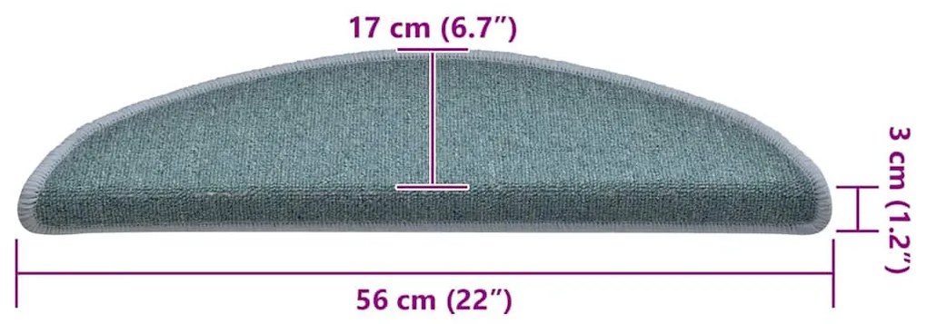 30 db-os lépcsőszőnyegek 56 x 17 x 3 cm tengerkék félkör alakú szőnyeg