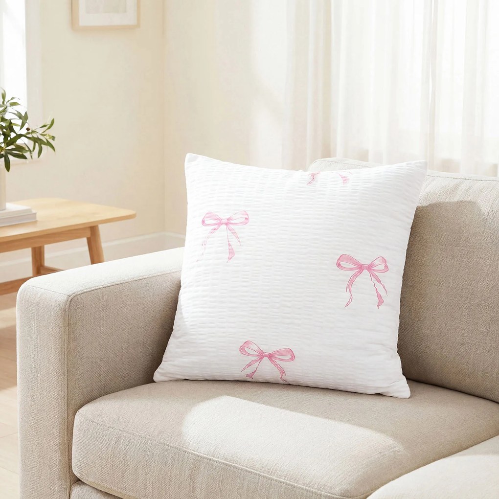 Goldea krepp párnahuzat - rózsaszín masnik 40 x 40 cm