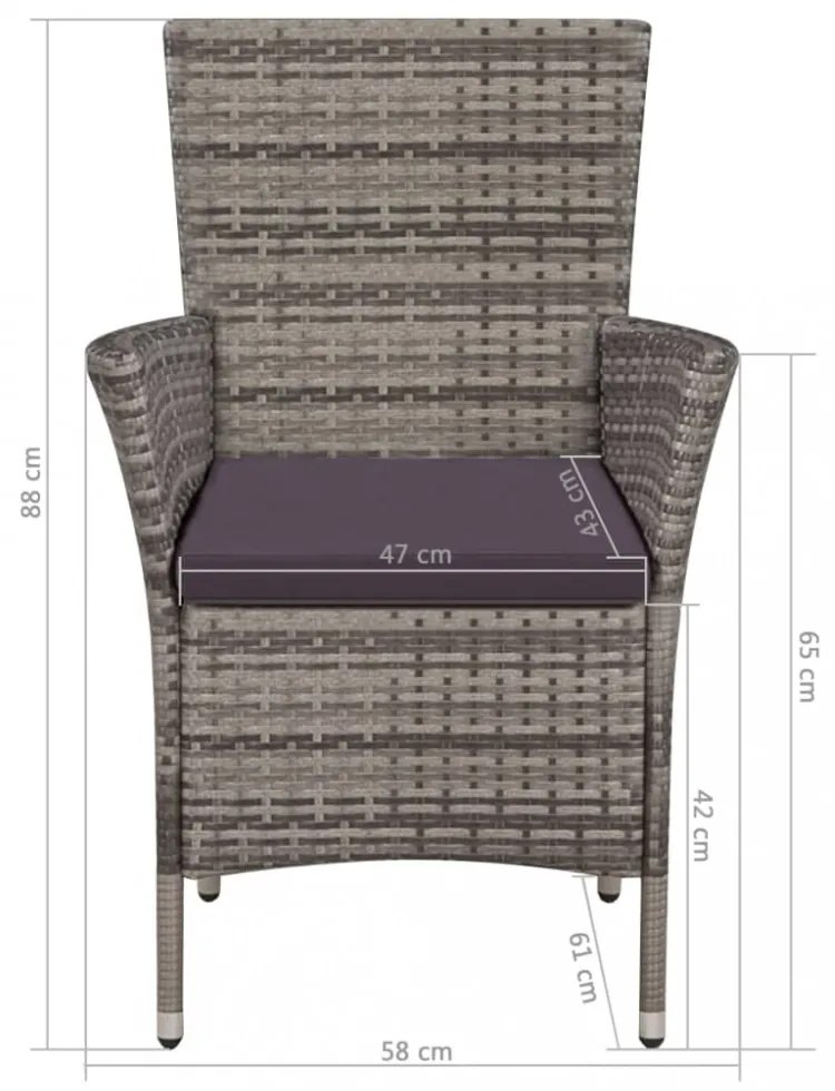 7-részes szürke polyrattan kültéri étkezőszett párnákkal