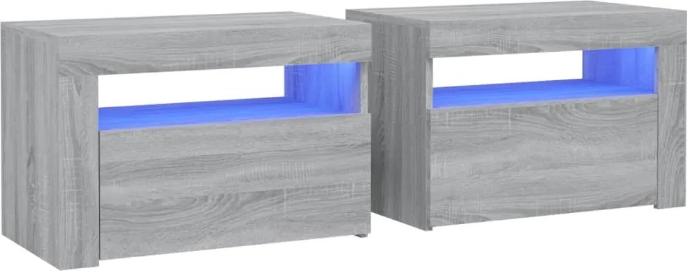 vidaXL 2 db szürke sonoma színű éjjeliszekrény LED-ekkel 60x35x40 cm