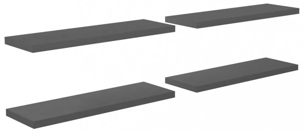 4 db magasfényű szürke MDF lebegő fali polc 120 x 23,5 x 3,8 cm