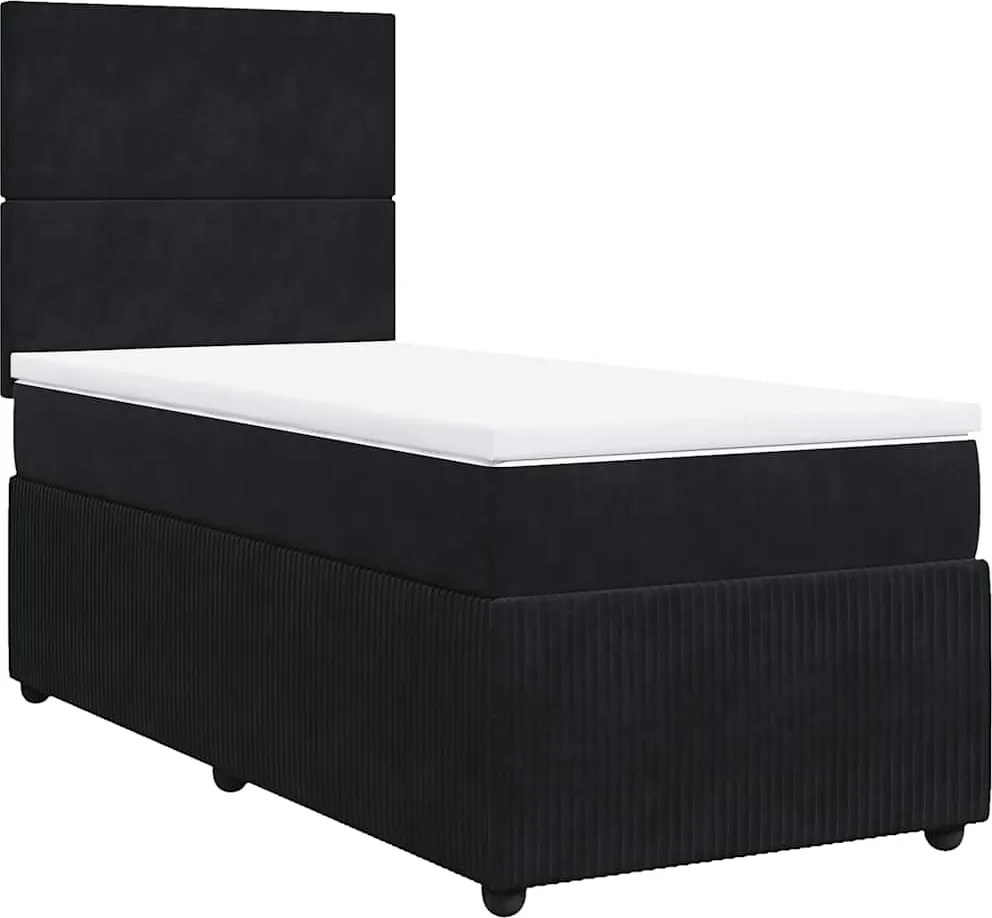 vidaXL fekete bársony rugós ágy matraccal 90x190 cm