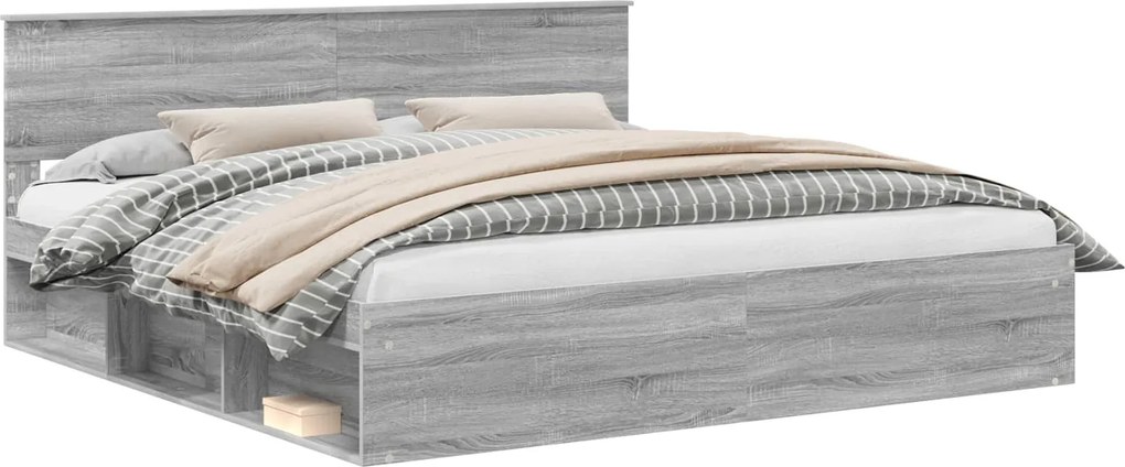 vidaXL Ágykeret fejtámlával Szürke Sonoma 200 x 200 cm Tömör fenyőfa
