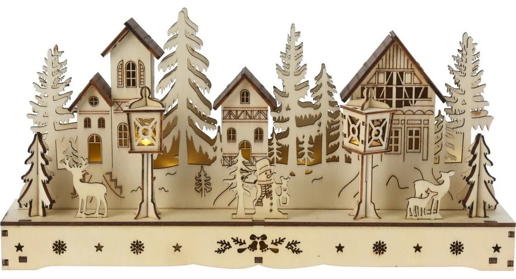 LED Téli tájkép natúr, 10x LED, 30 cm, 2x AA