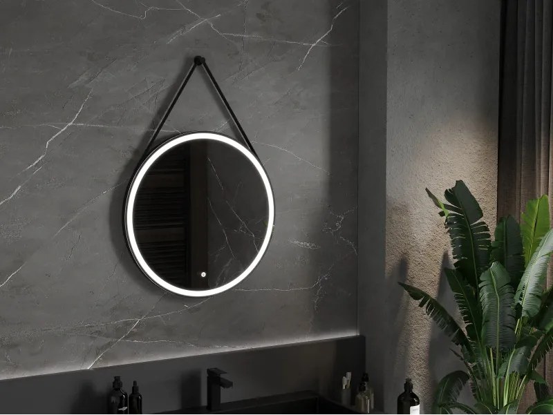 Mexen Reni, LED fürdoszobai tükör háttérvilágítással 70x70 cm, 6000K, fekete keret, páramentes, 9812-070-070-611-70