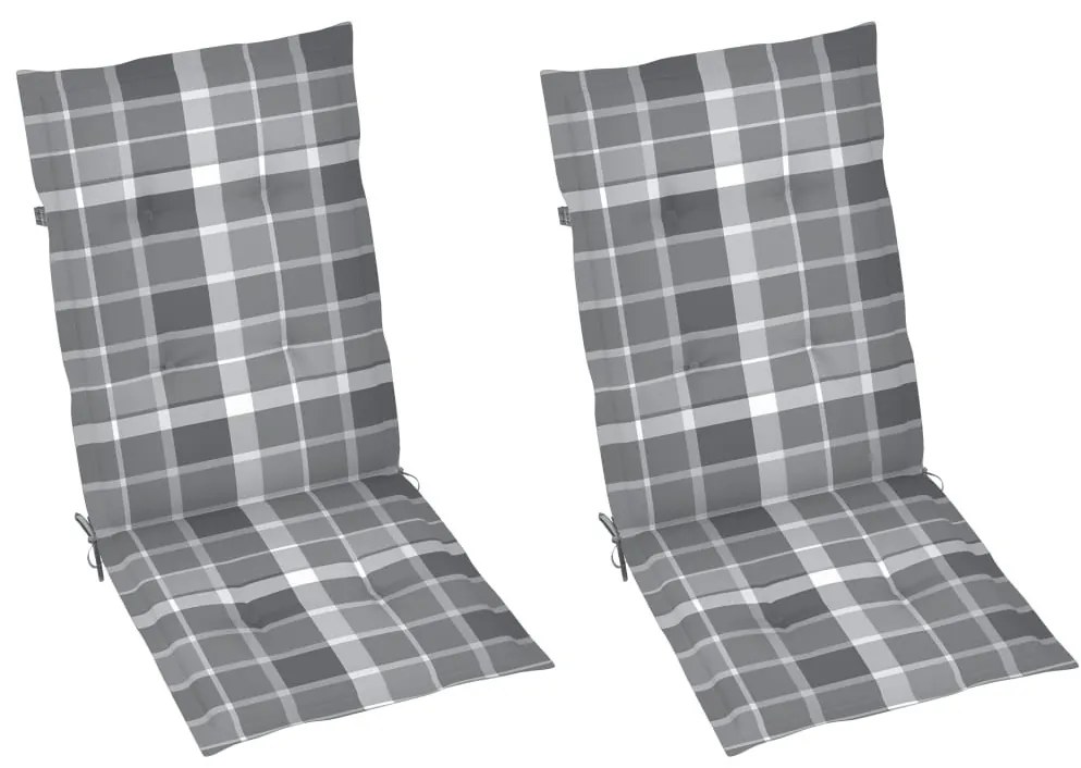 2 db tömör tíkfa kerti szék szürke kockás párnákkal
