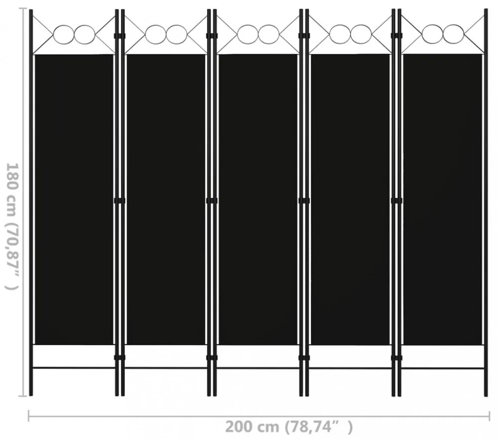 fekete 5 paneles paraván 200 x 180 cm
