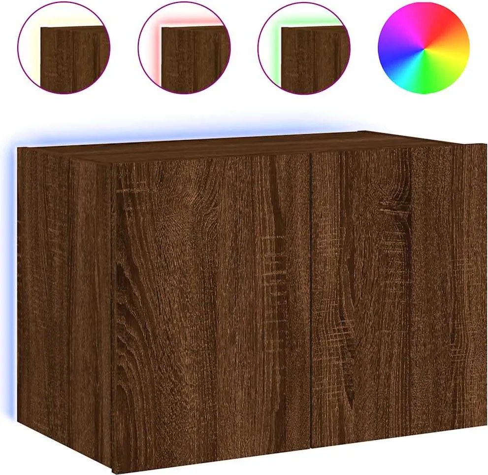 vidaXL barna tölgyszínű fali TV-szekrény LED-del 60x35x41 cm