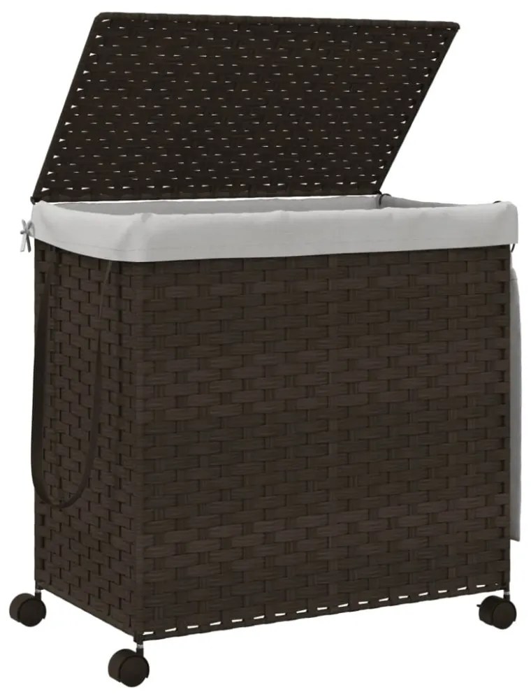 sötétbarna rattan szennyeskosár kerekekkel 60x35x60,5 cm