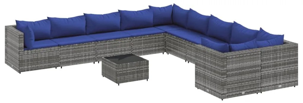 vidaXL 11 részes szürke polyrattan kerti ülőgarnitúra párnákkal